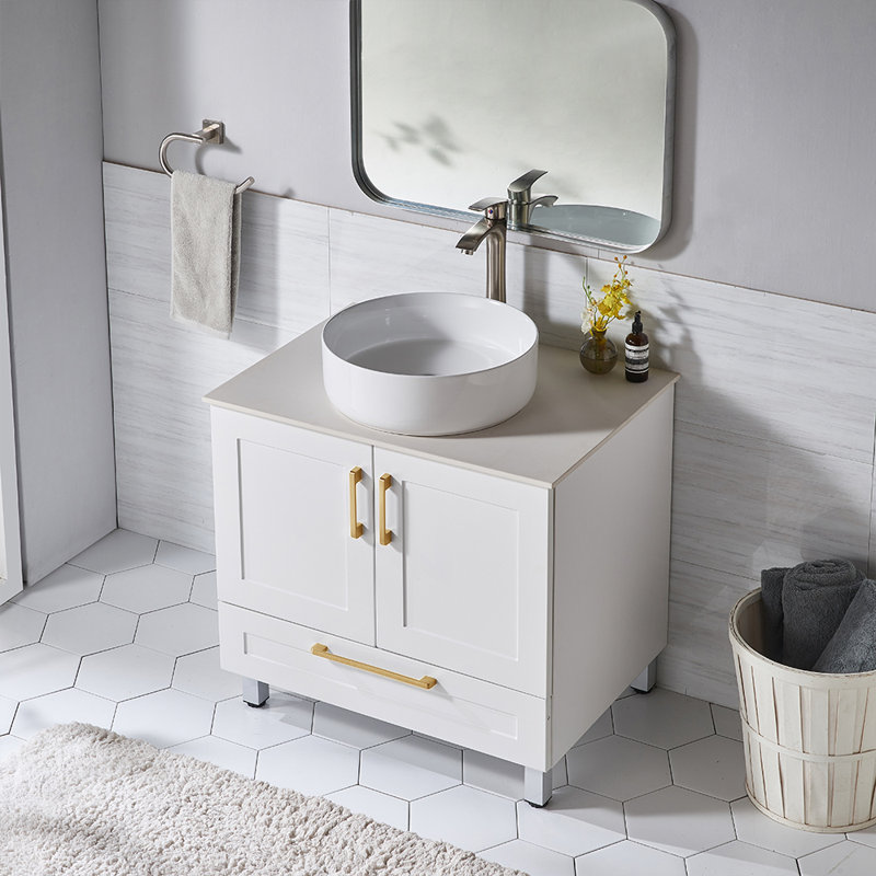 Winston Porter Fany 30" White Modern Freestanding Vessel Single